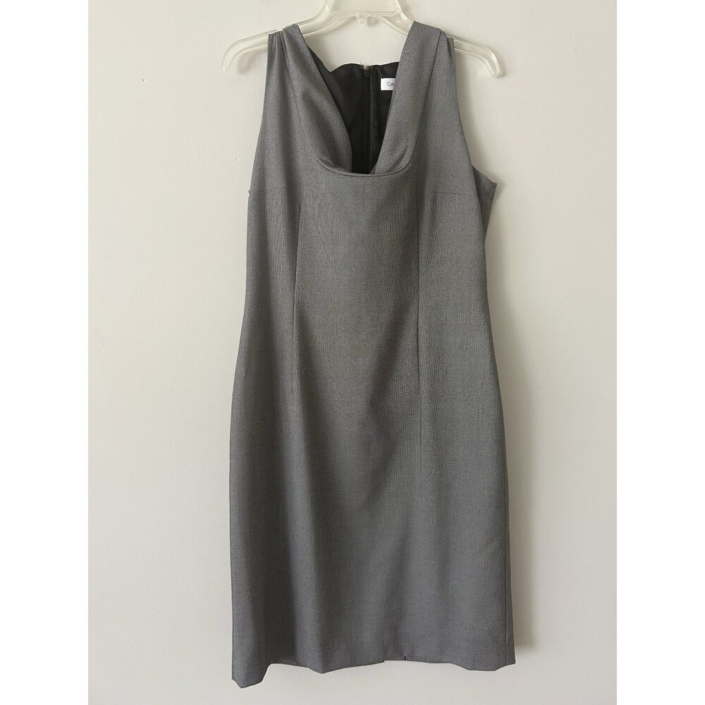 Calvin Klein Grey Cowl Neck Sheath Dress Size 14 Career Workwear Chic